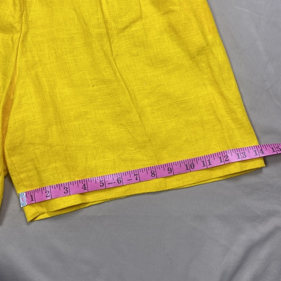 100 % Linen Pleat-Front Shorts Lemon Yellow • Coastal Resort Wear Sz 12 - Picture 6 of 10